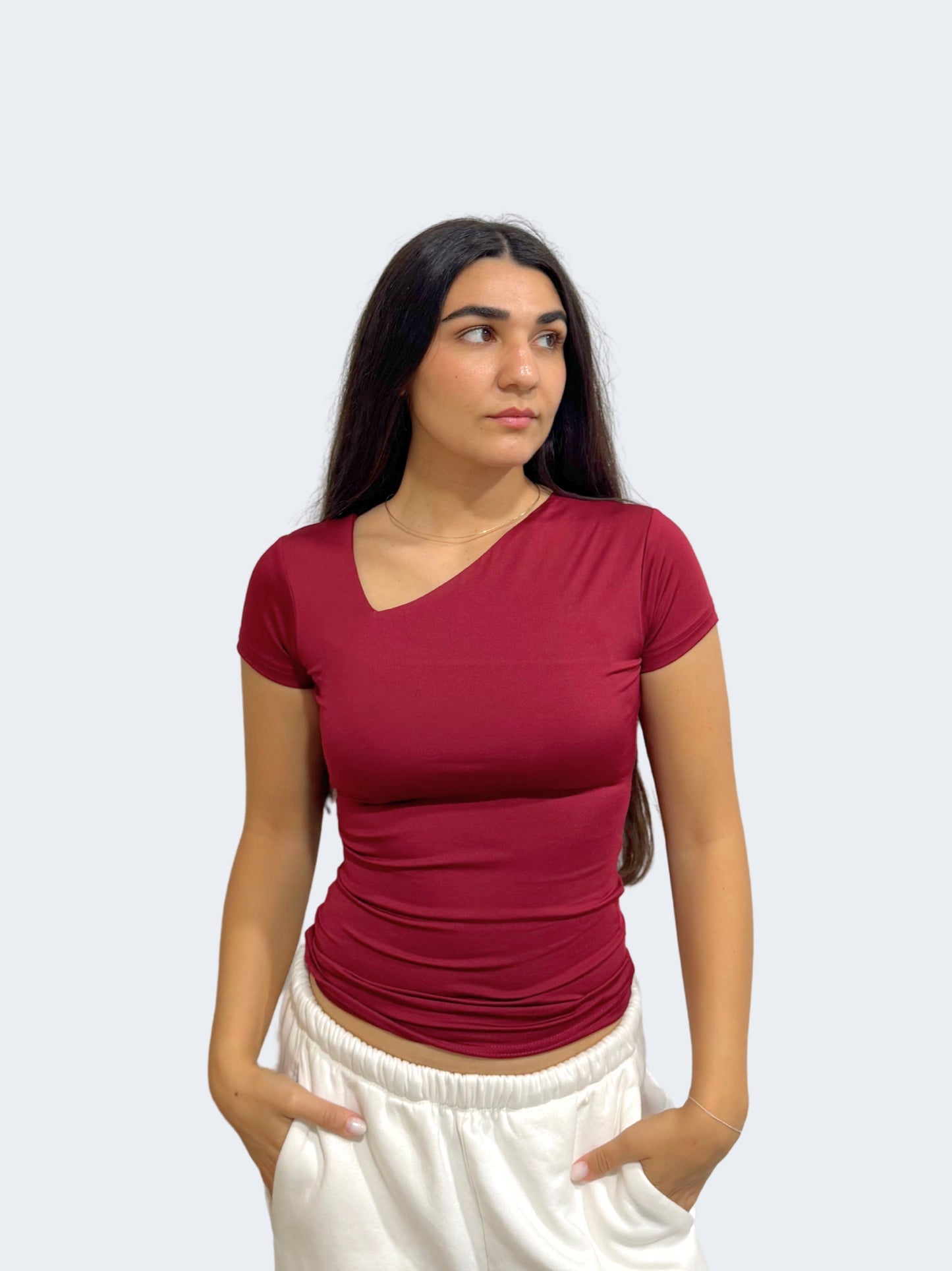 ASYMMETRICAL V NECK TOP
