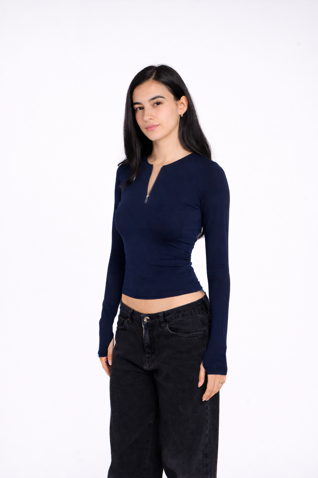 COTTON ROUND NECK ZIPPER LONG SLEEVE