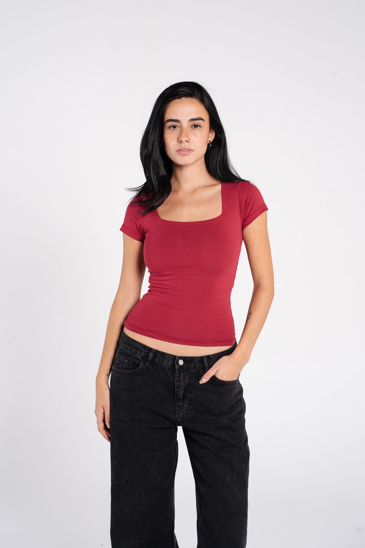 COTTON SQUARE NECK SHORT SLEEVE