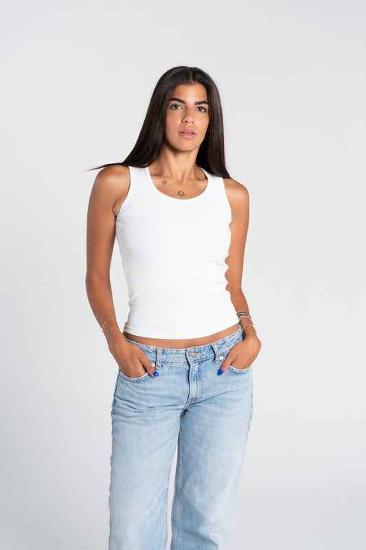 RIBBED WIDE NECK TANK TOP
