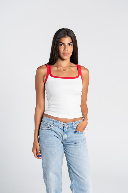 RIBBED SQUARE NECK TANK – COLORED STRAP