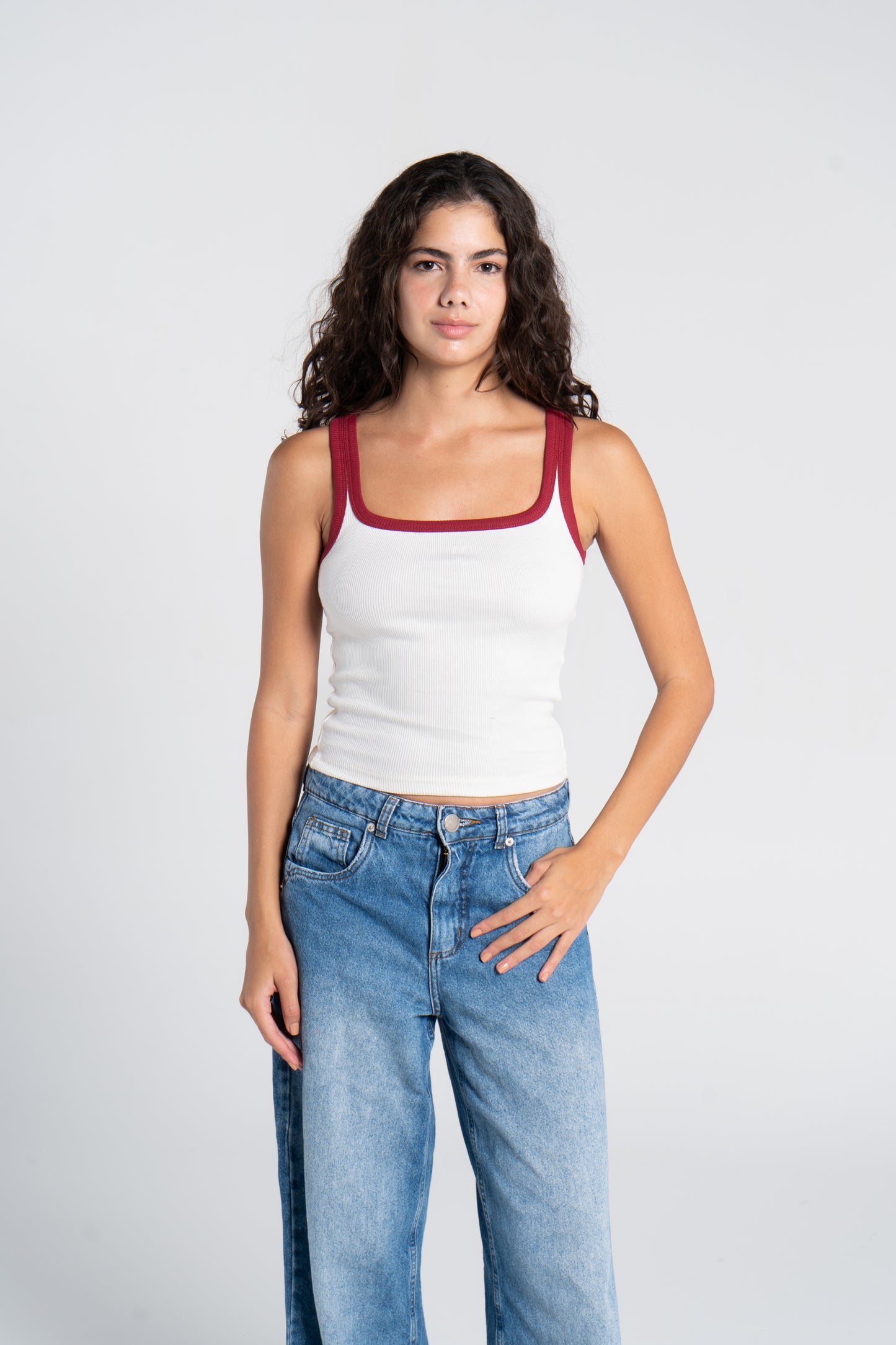 RIBBED SQUARE NECK TANK – COLORED STRAP