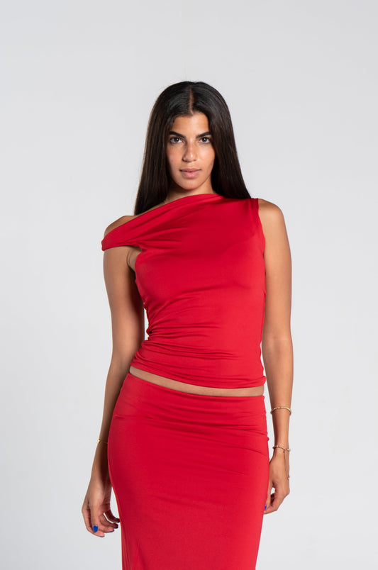ONE SHOULDER RUCHED ASYMMETRICAL TOP