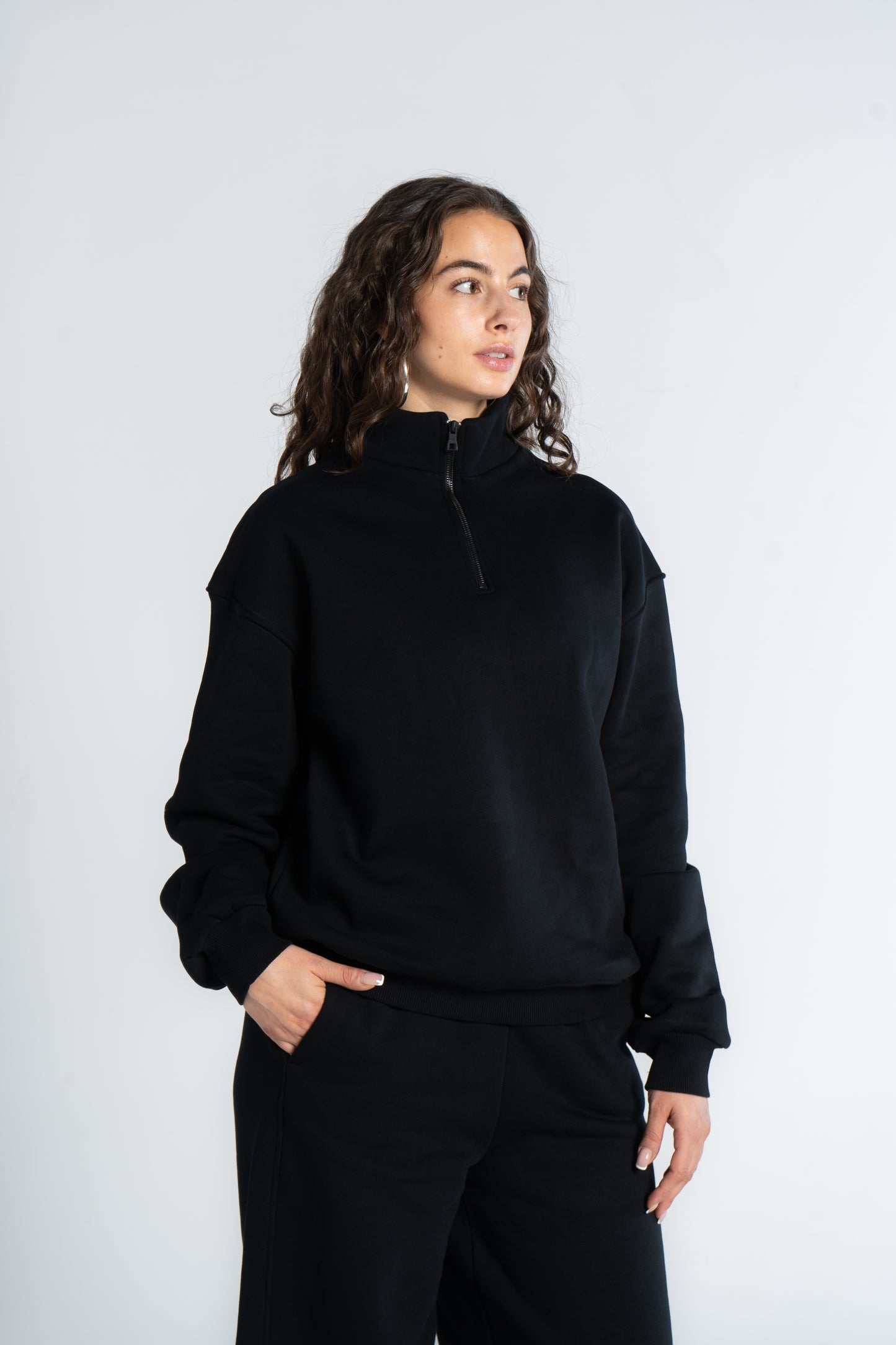 HIGH NECK ZIPPER SWEAT SHIRT