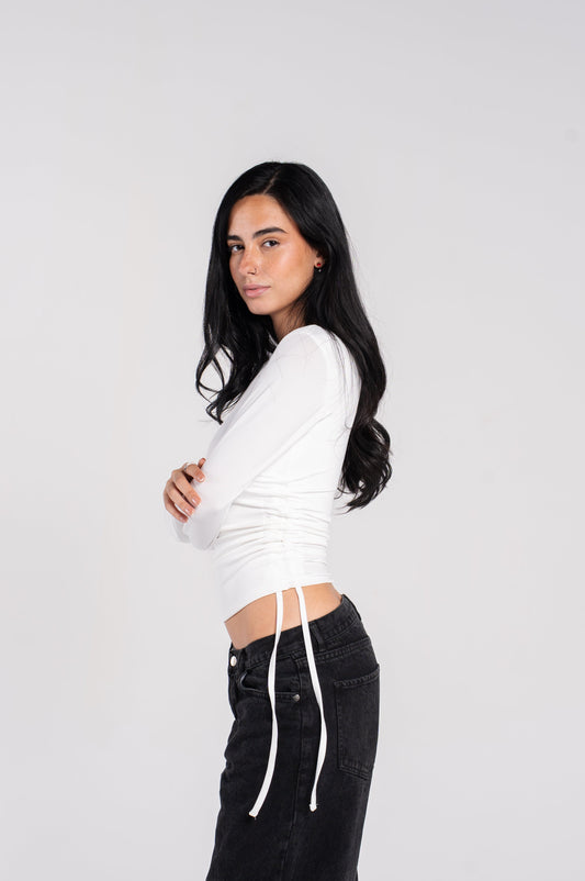 ADJUSTABLE RUCHED LONG SLEEVE TOP