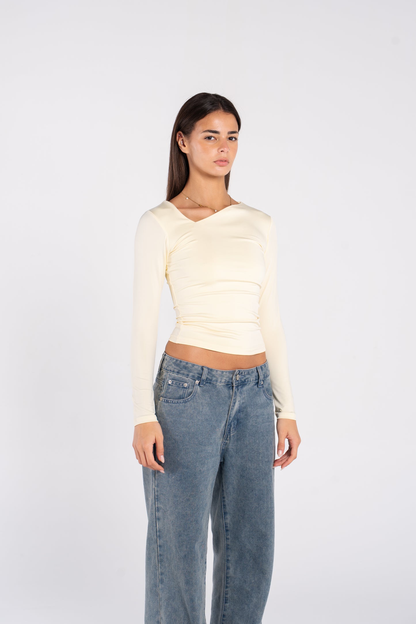 ASYMMETRICAL V NECK LONG SLEEVE