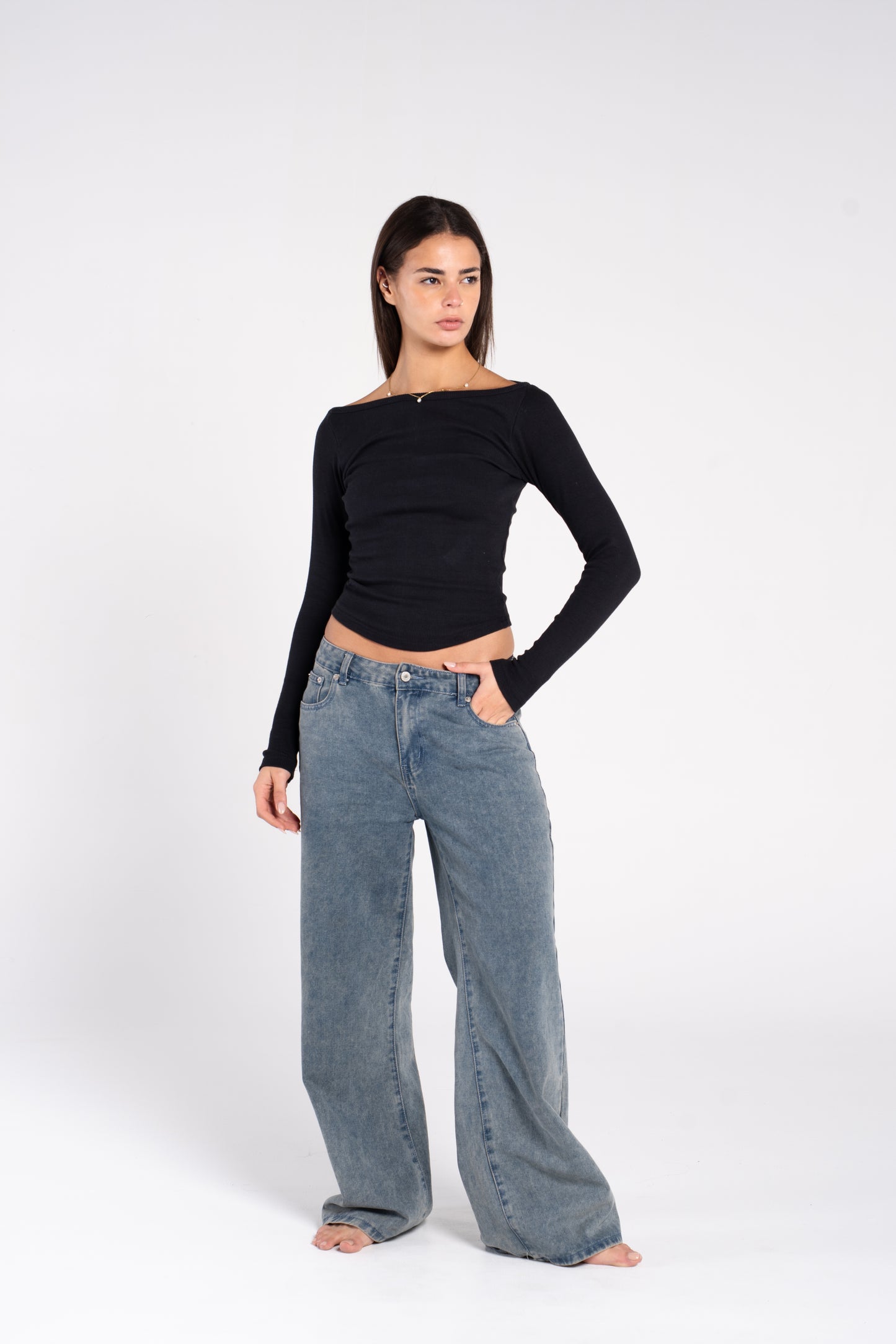 WIDE SHOULDER RIBBED LONG SLEEVE