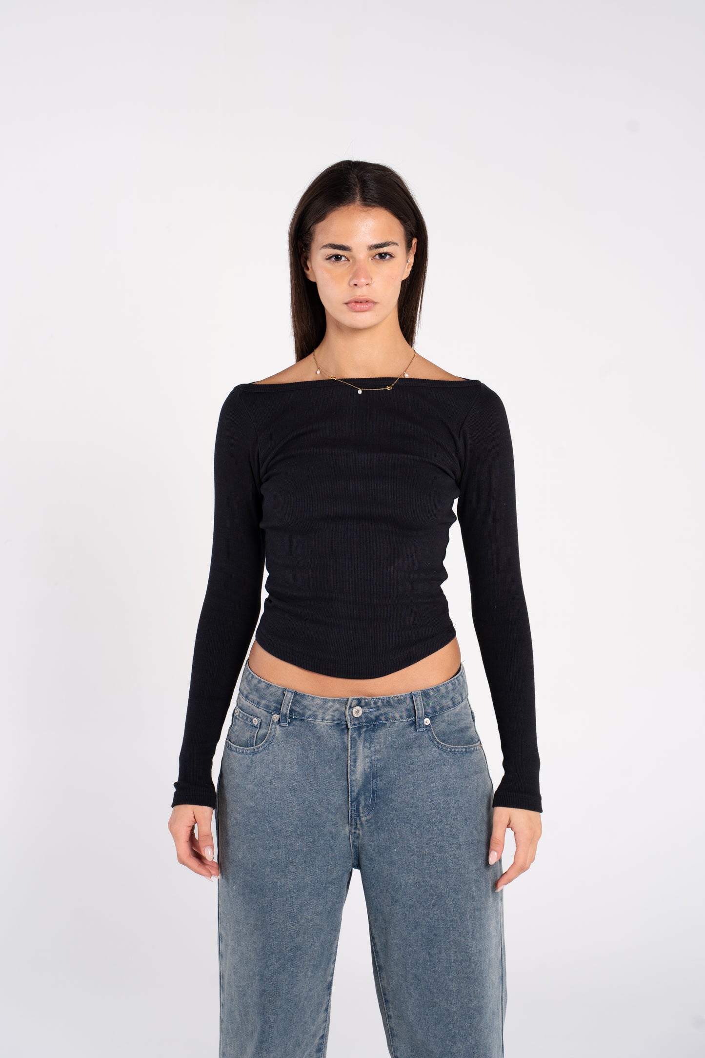 WIDE SHOULDER RIBBED LONG SLEEVE