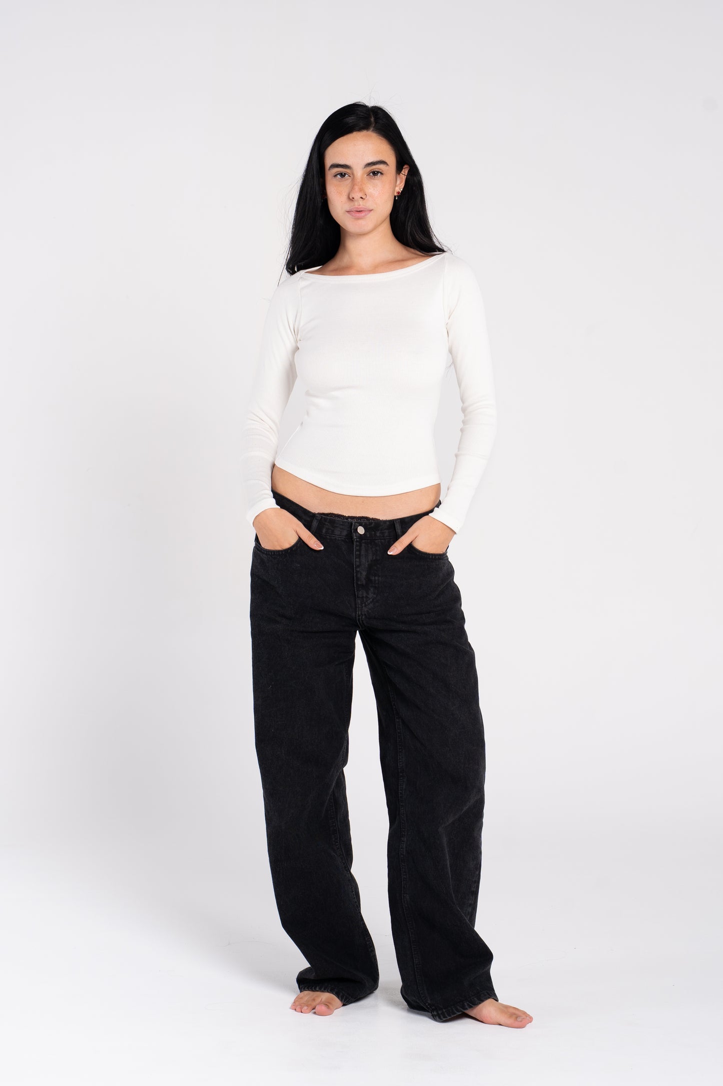 WIDE SHOULDER RIBBED LONG SLEEVE