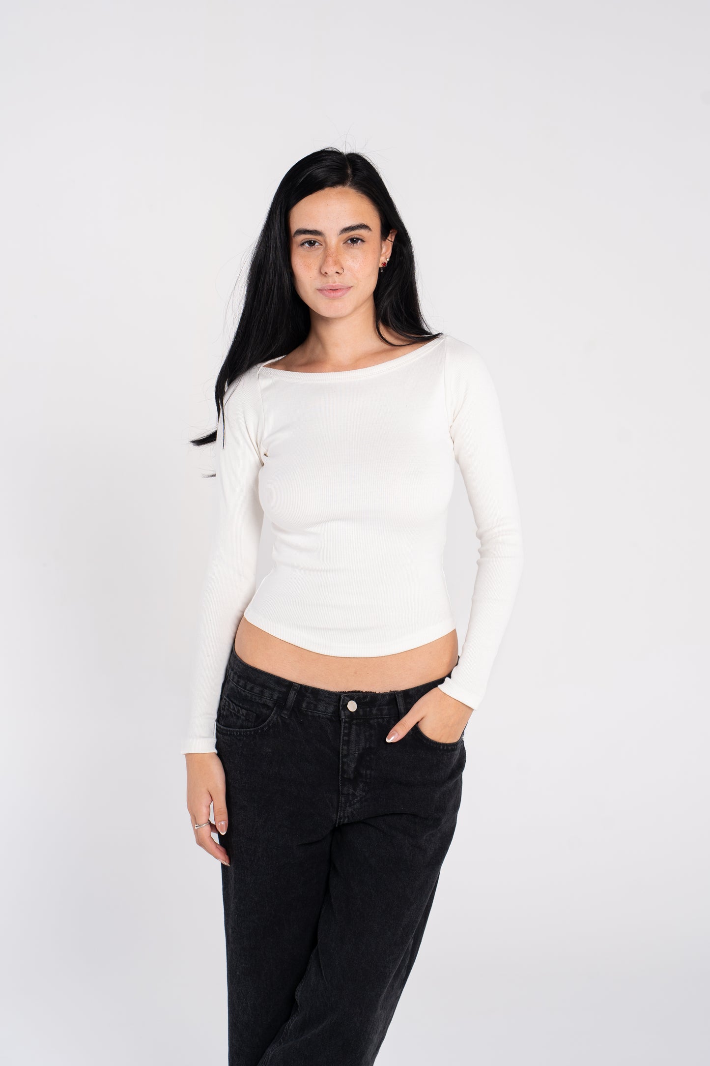 WIDE SHOULDER RIBBED LONG SLEEVE