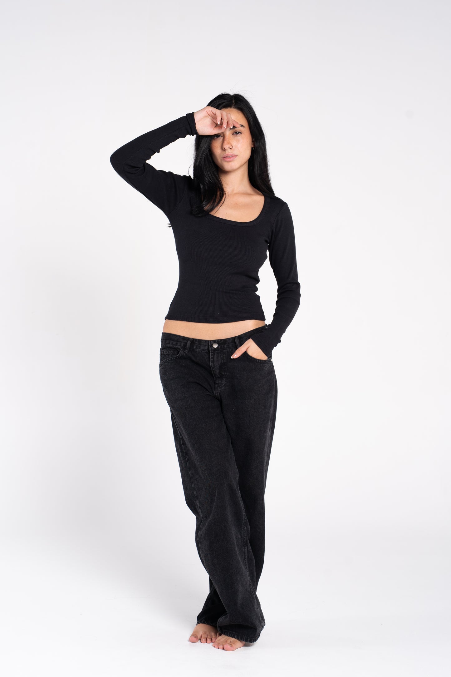 RIBBED SQUARE NECK LONG SLEEVE