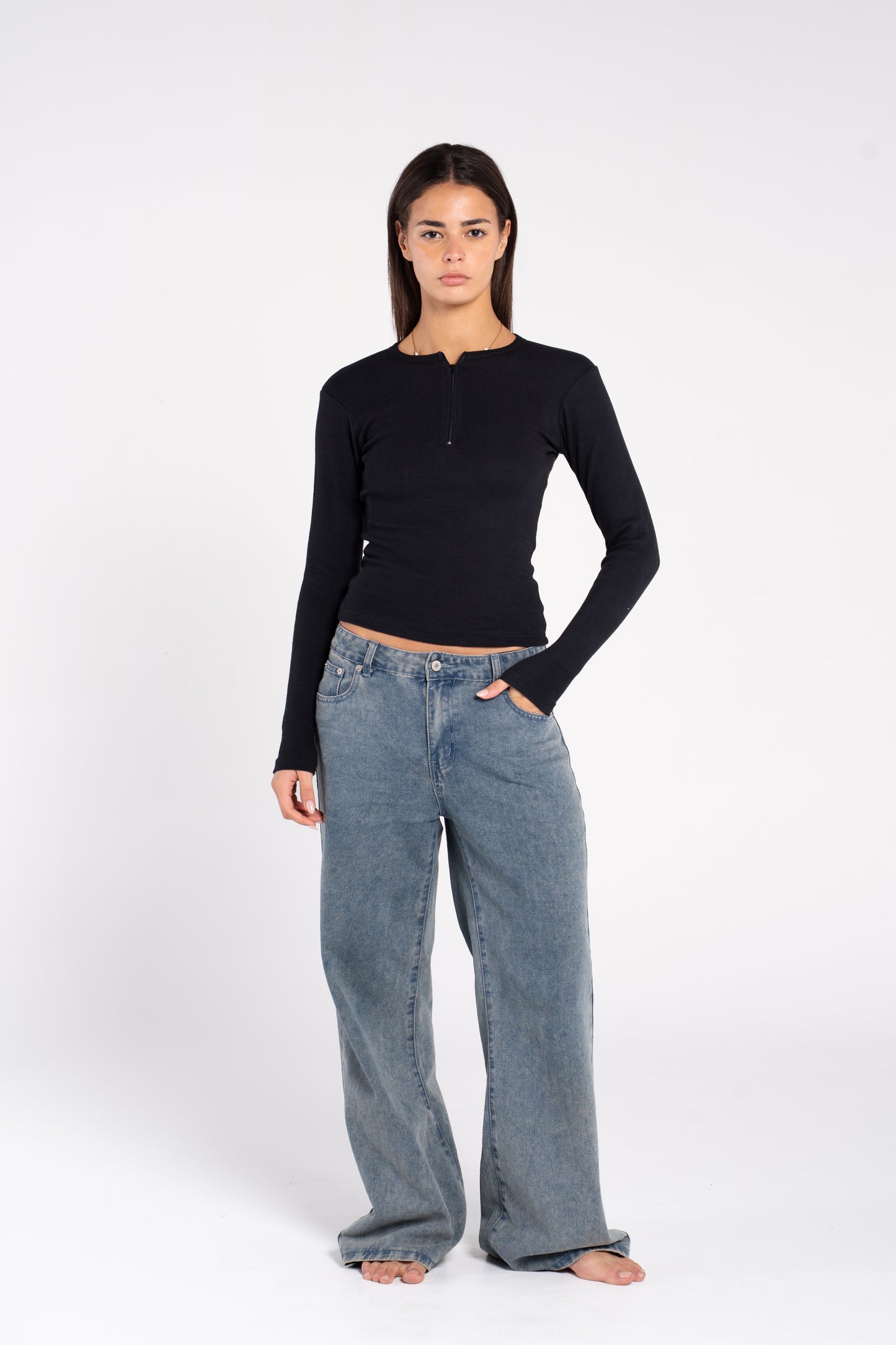 RIBBED ZIPPER LONG SLEEVE