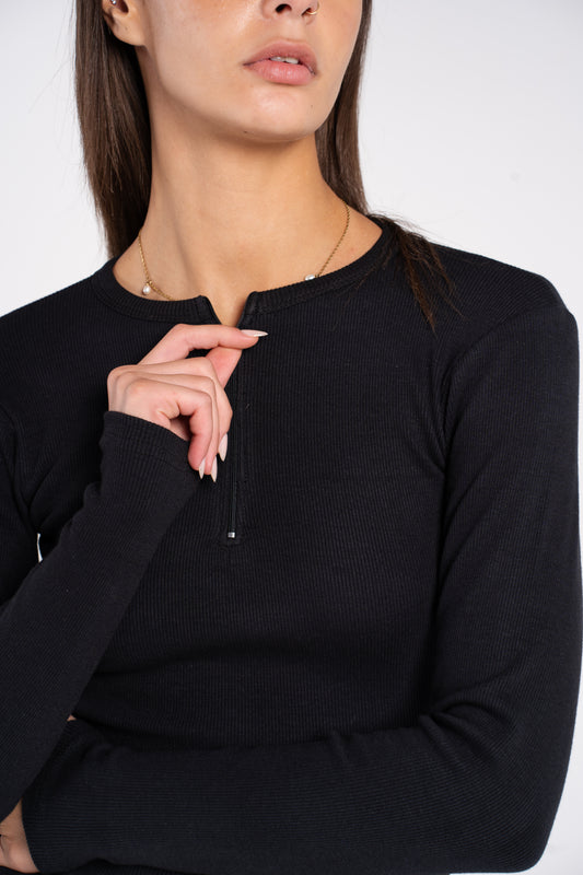 RIBBED ZIPPER LONG SLEEVE
