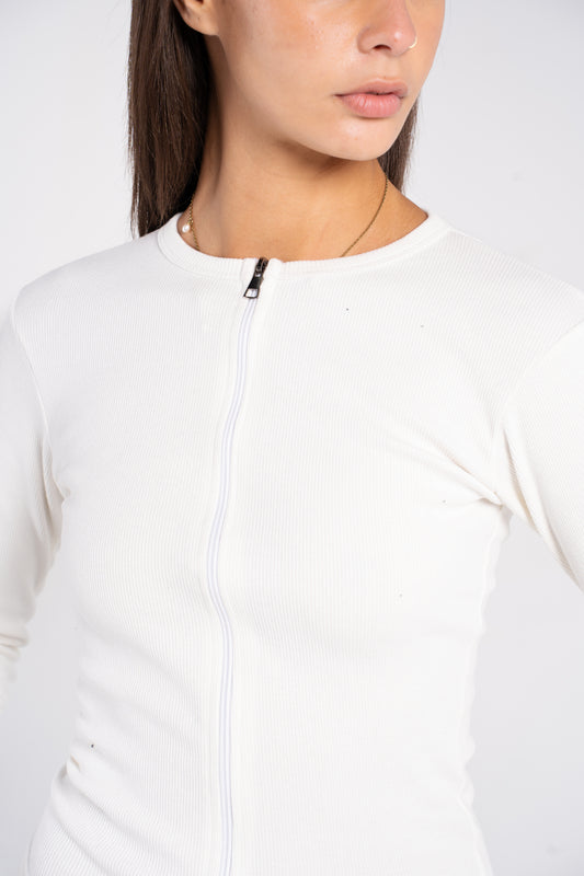 RIBBED FULL ZIPPER LONG SLEEVE