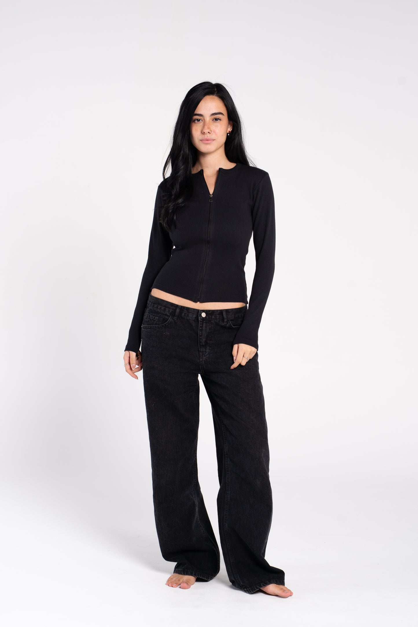 RIBBED FULL ZIPPER LONG SLEEVE