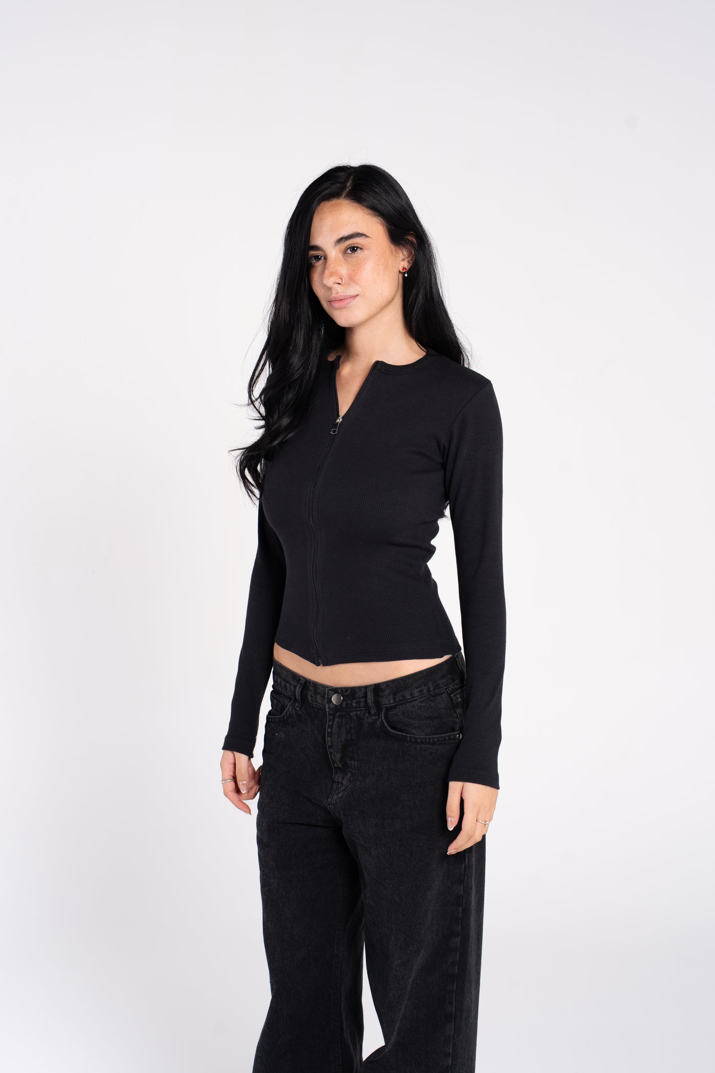 RIBBED FULL ZIPPER LONG SLEEVE
