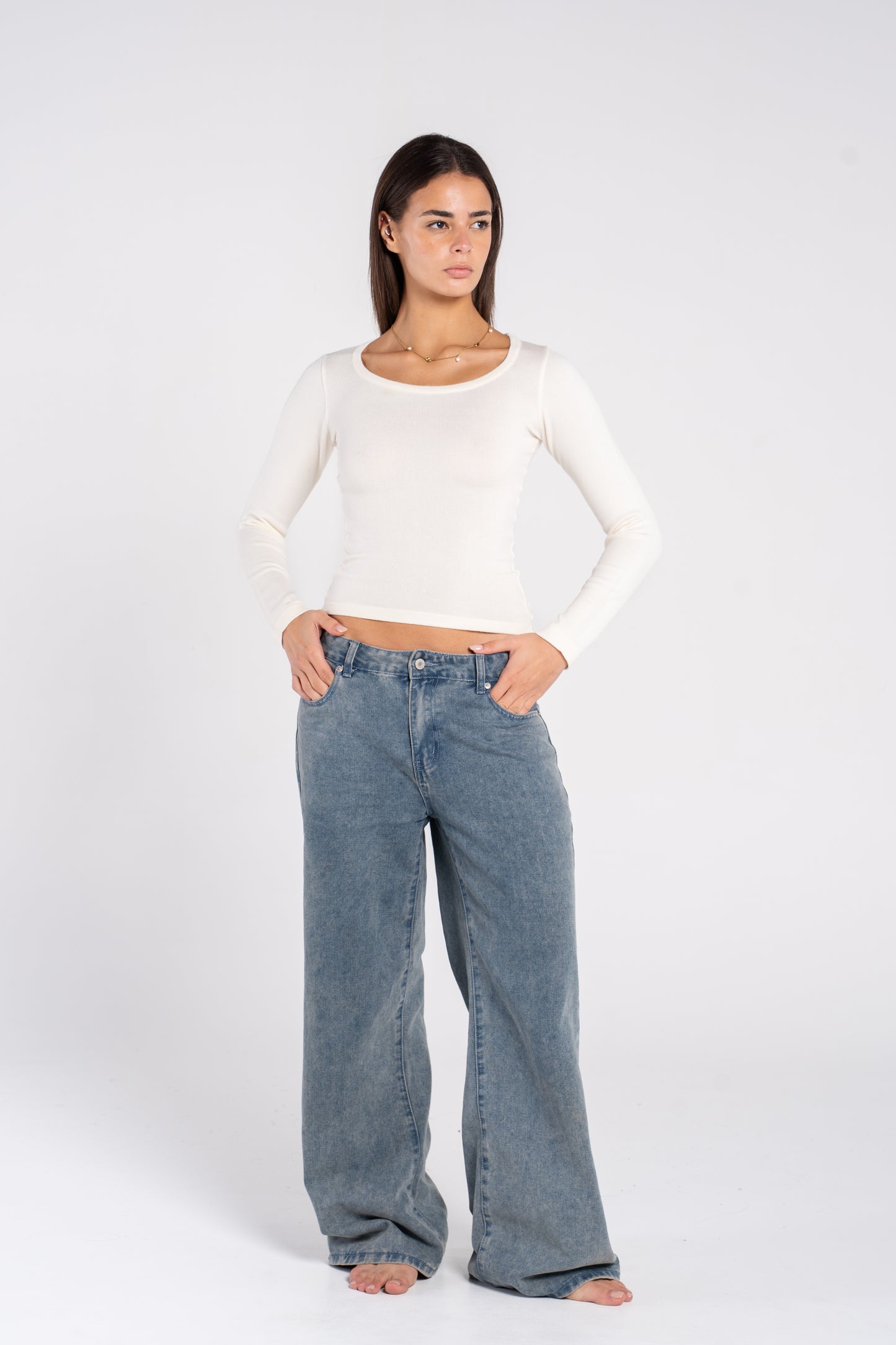 RIBBED WIDE NECK LONG SLEEVE