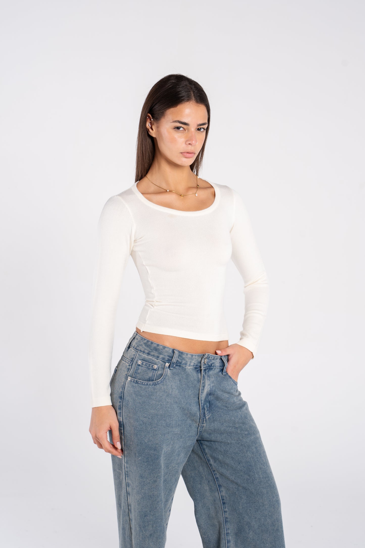 KNIT WIDE NECK LONG SLEEVE