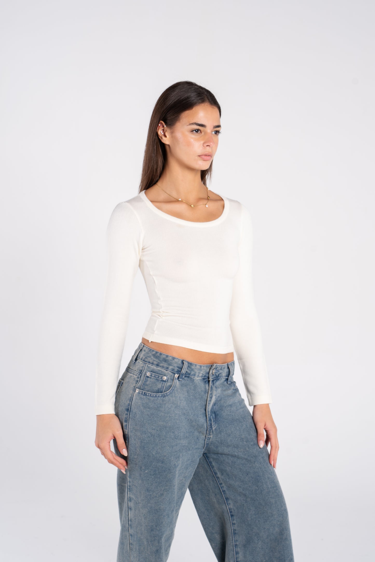 RIBBED WIDE NECK LONG SLEEVE
