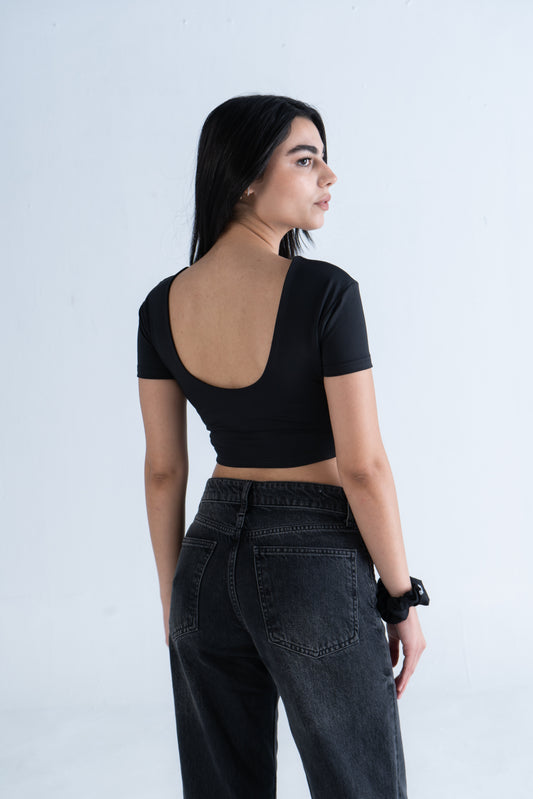 CROPPED BACKLESS ROUND NECK