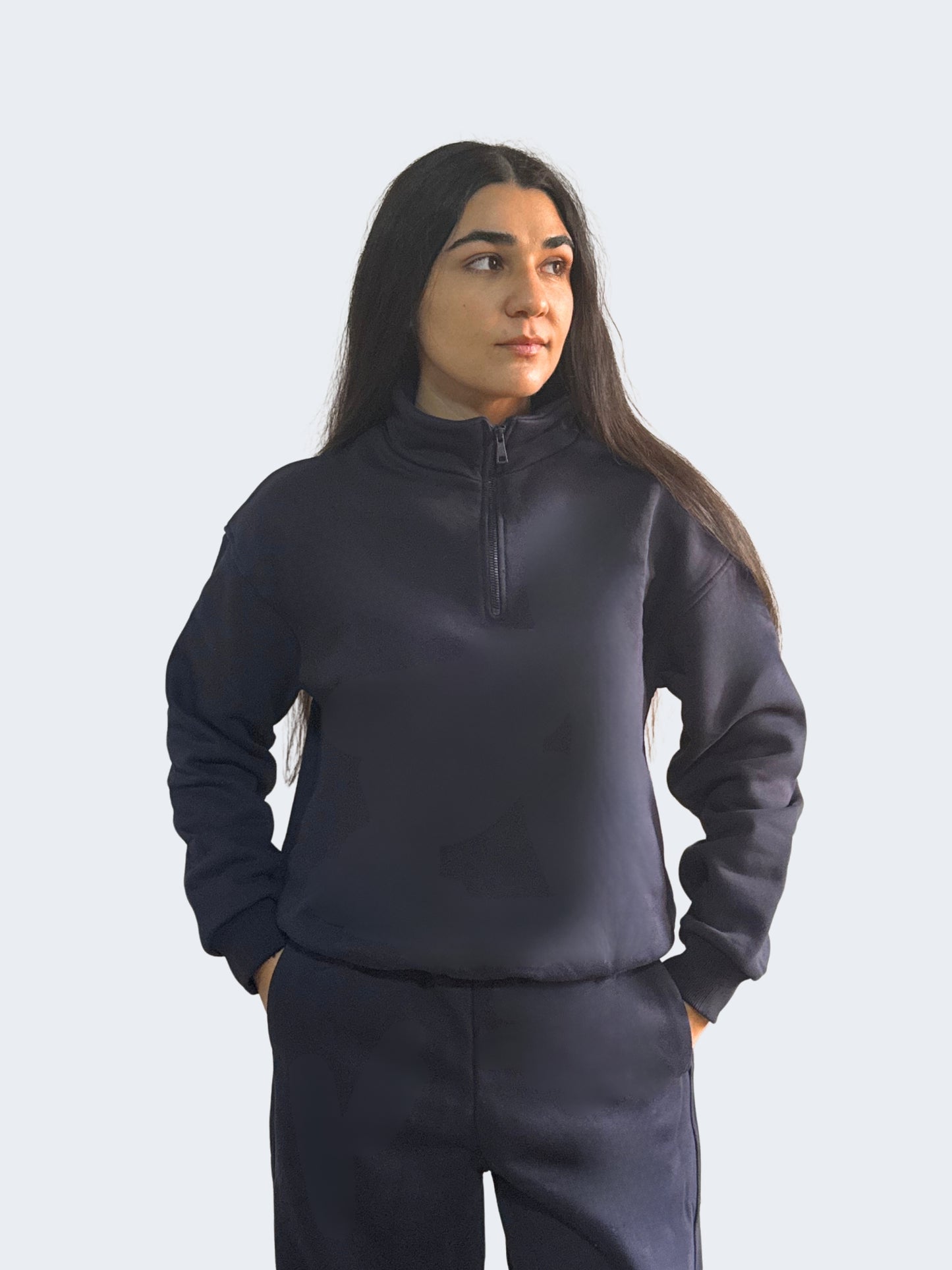 HIGH NECK ZIPPER SWEAT SHIRT