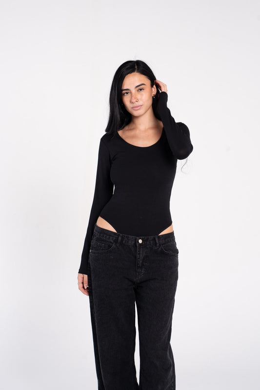 COTTON WIDE NECK LONG SLEEVE BODYSUIT