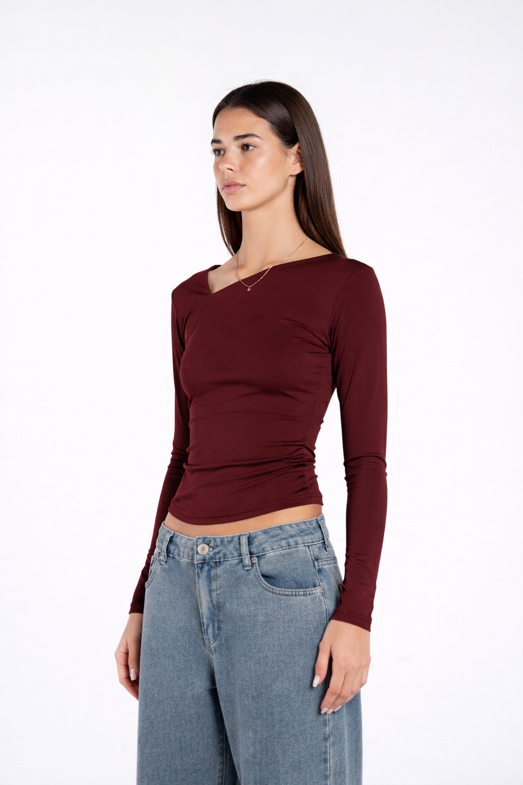 ASYMMETRICAL V NECK LONG SLEEVE